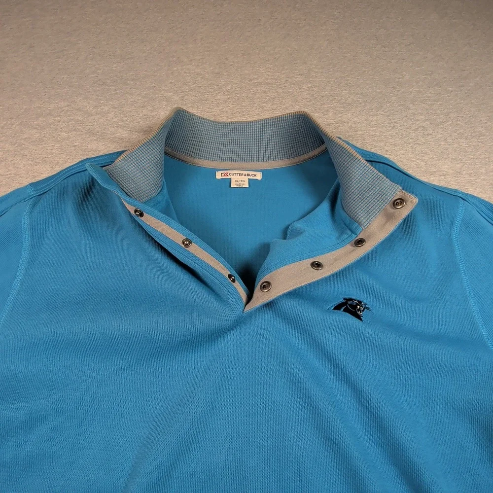 Cutter & Buck Carolina Panthers NFL Blue Snap Mock Neck Pullover Mens XL